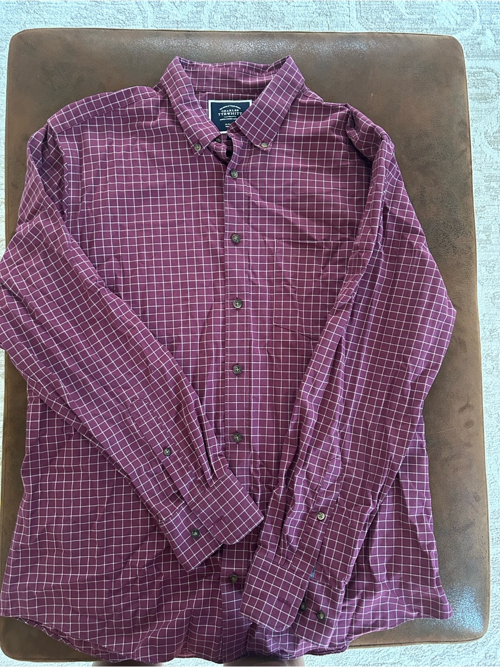Charles Tyrwhitt Burgundy Windowpane Button-Down Shirt